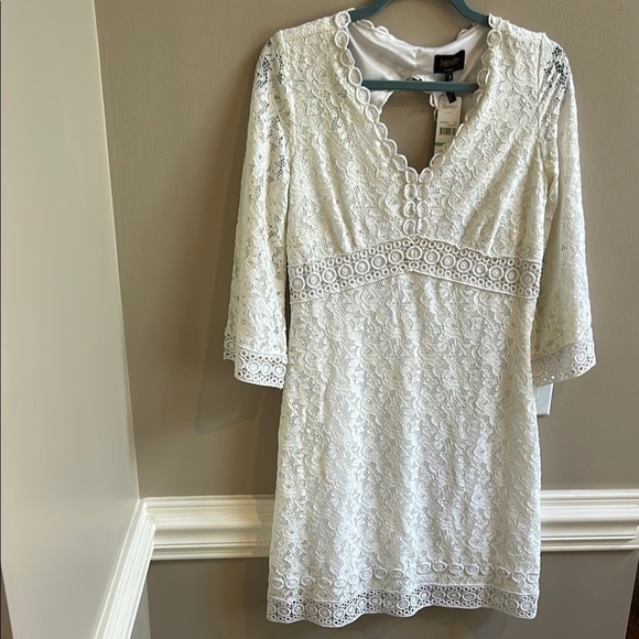 Laundry By Shelli Segal Optic White Lace Dress NWT Size 8 - Picture 1 of 9